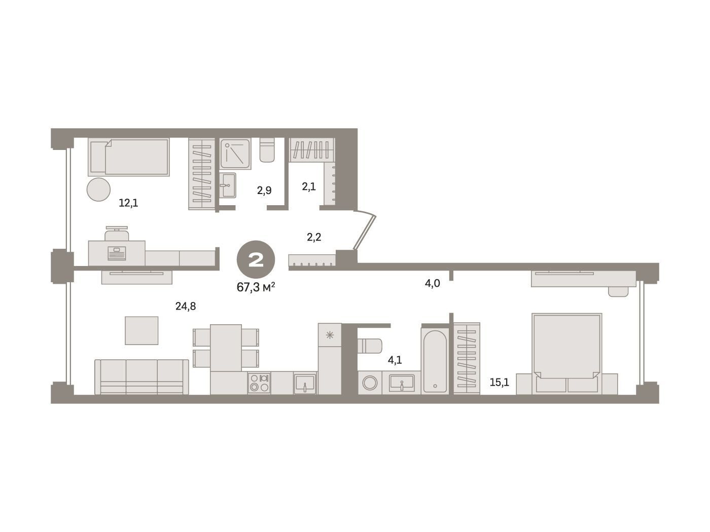 Планировка: 2-комн. квартира 67.30 м² в новостройке ЖК ДОМ А
