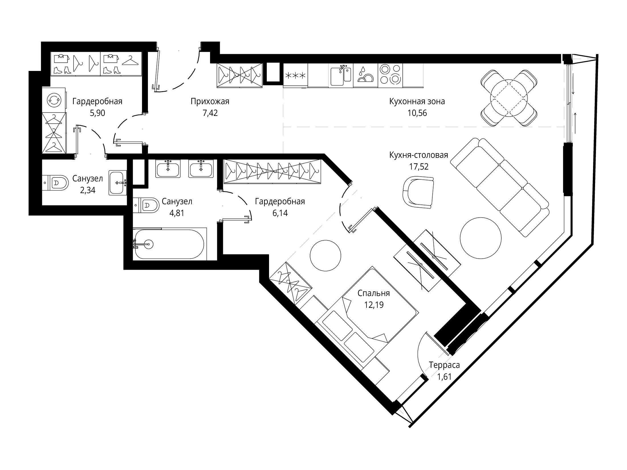 Планировка: 1-комн. квартира 69.80 м² в новостройке ЖК Джойс