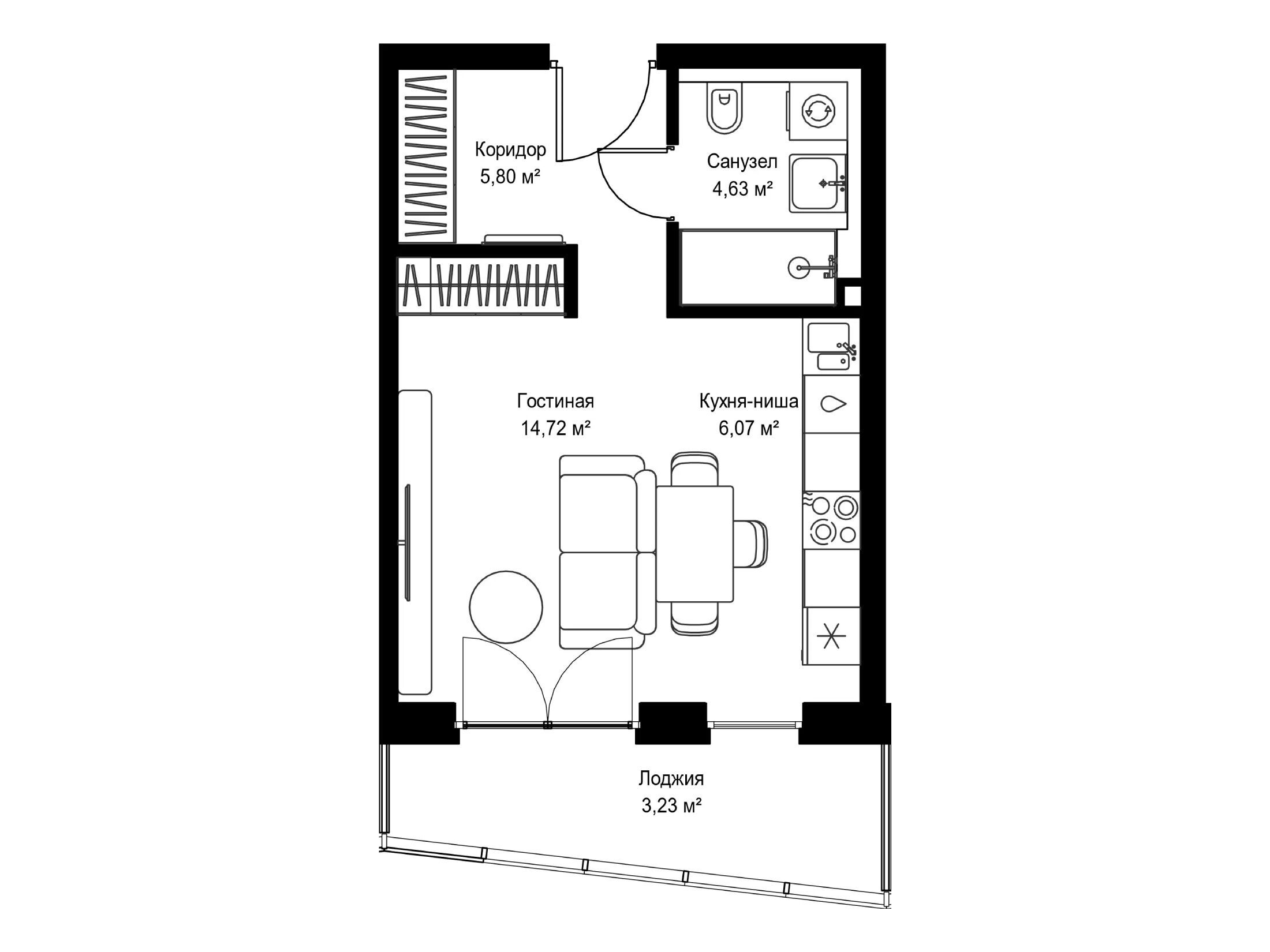 Планировка: Студия 34.45 м² в новостройке Селигер Сити
