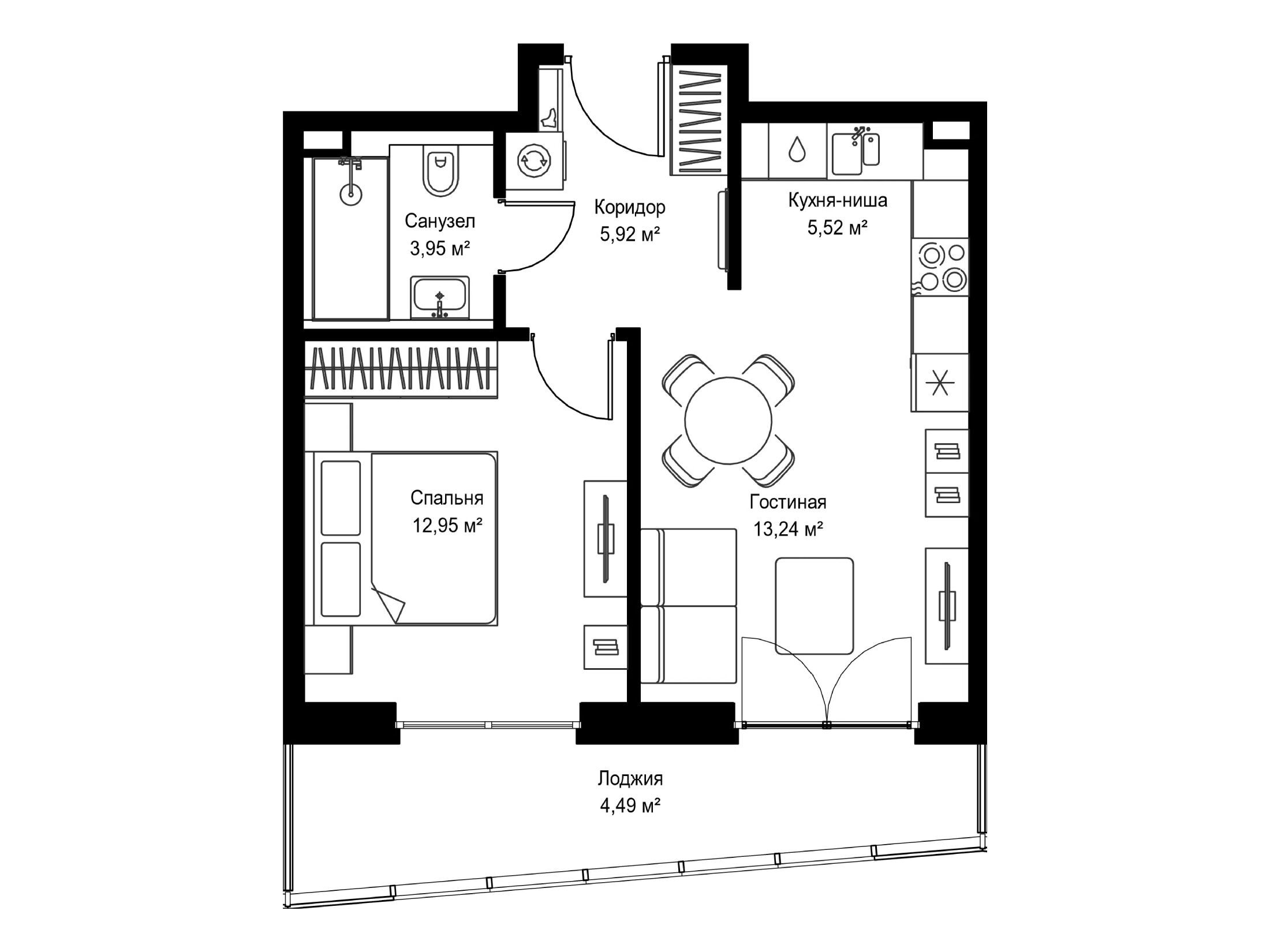 Планировка: 1-комнатная квартира 46.07 м² в новостройке ЖК Селигер Сити