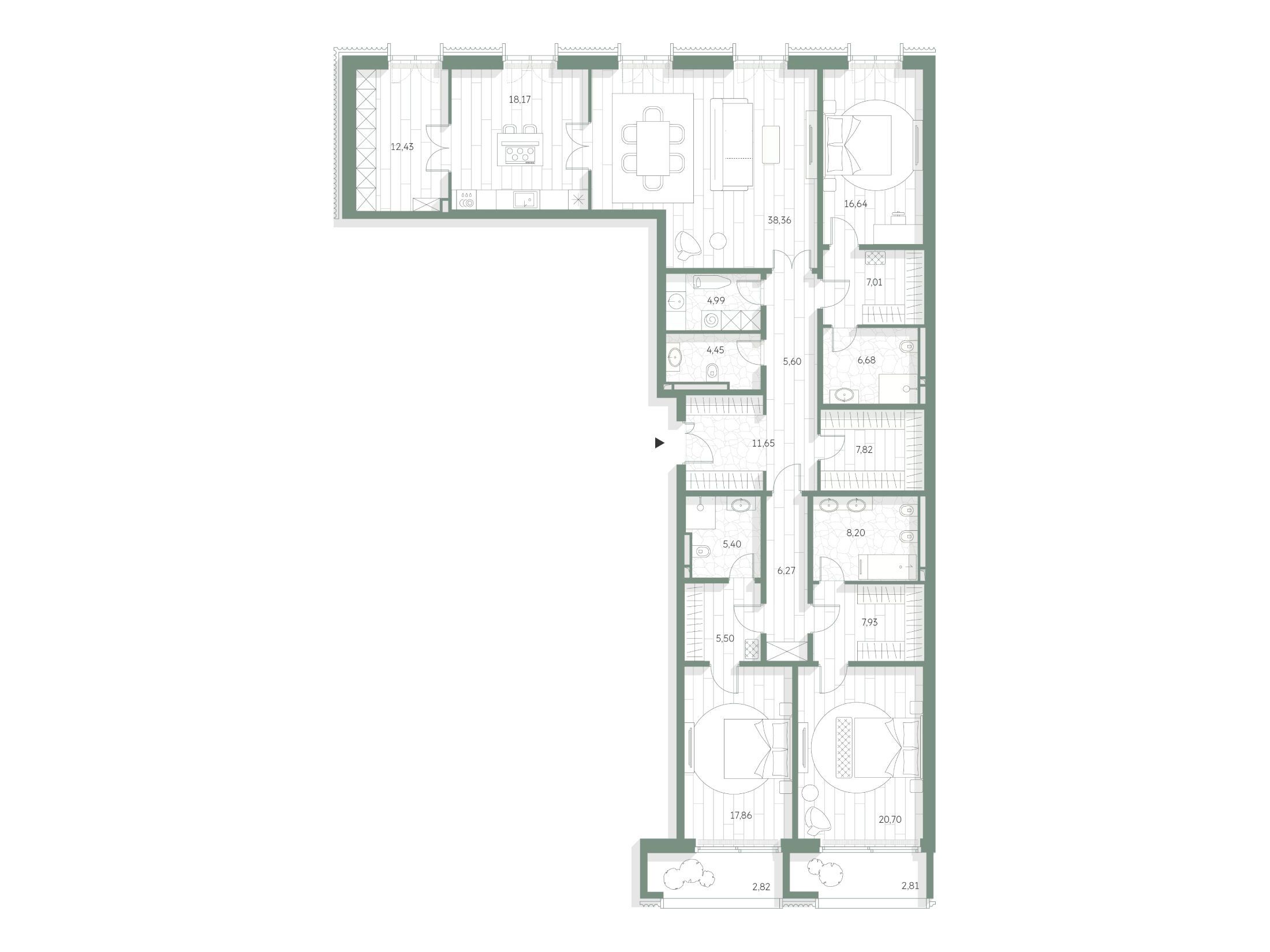 Планировка: 3-комн. квартира 211.70 м² в новостройке ЖК Луче