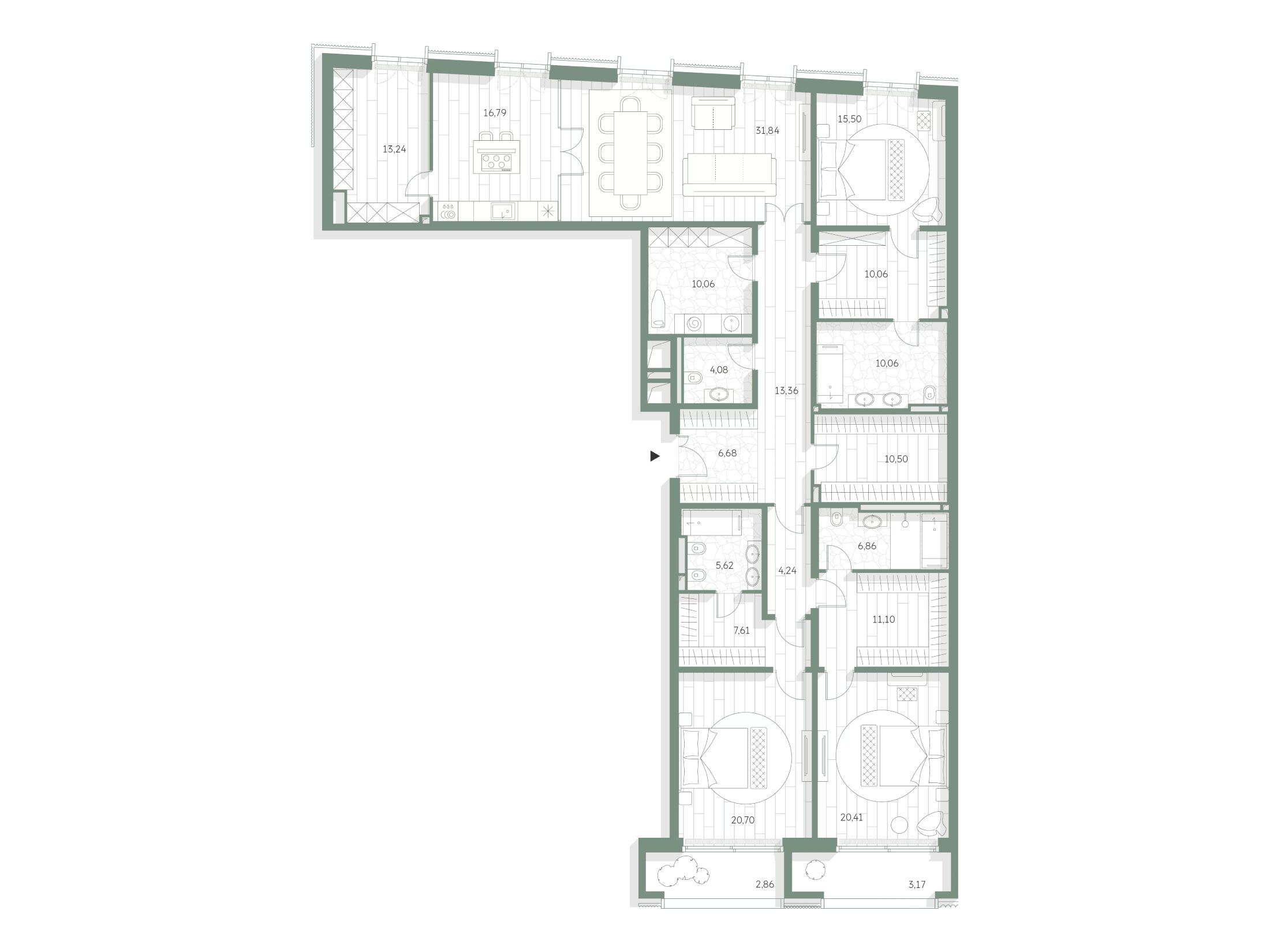 Планировка: 3-комн. квартира 224.75 м² в новостройке ЖК Луче