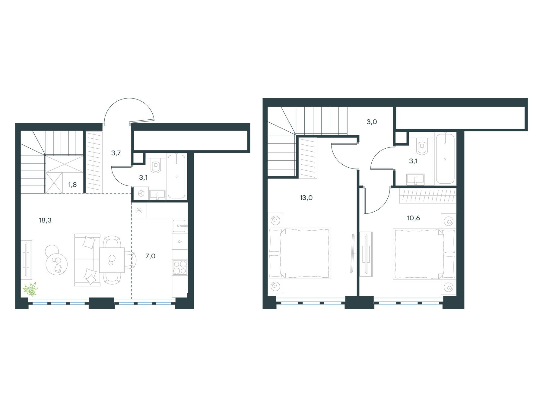 Планировка: 3-комн. квартира 63.60 м² в новостройке ЖК Левел Южнопортовая