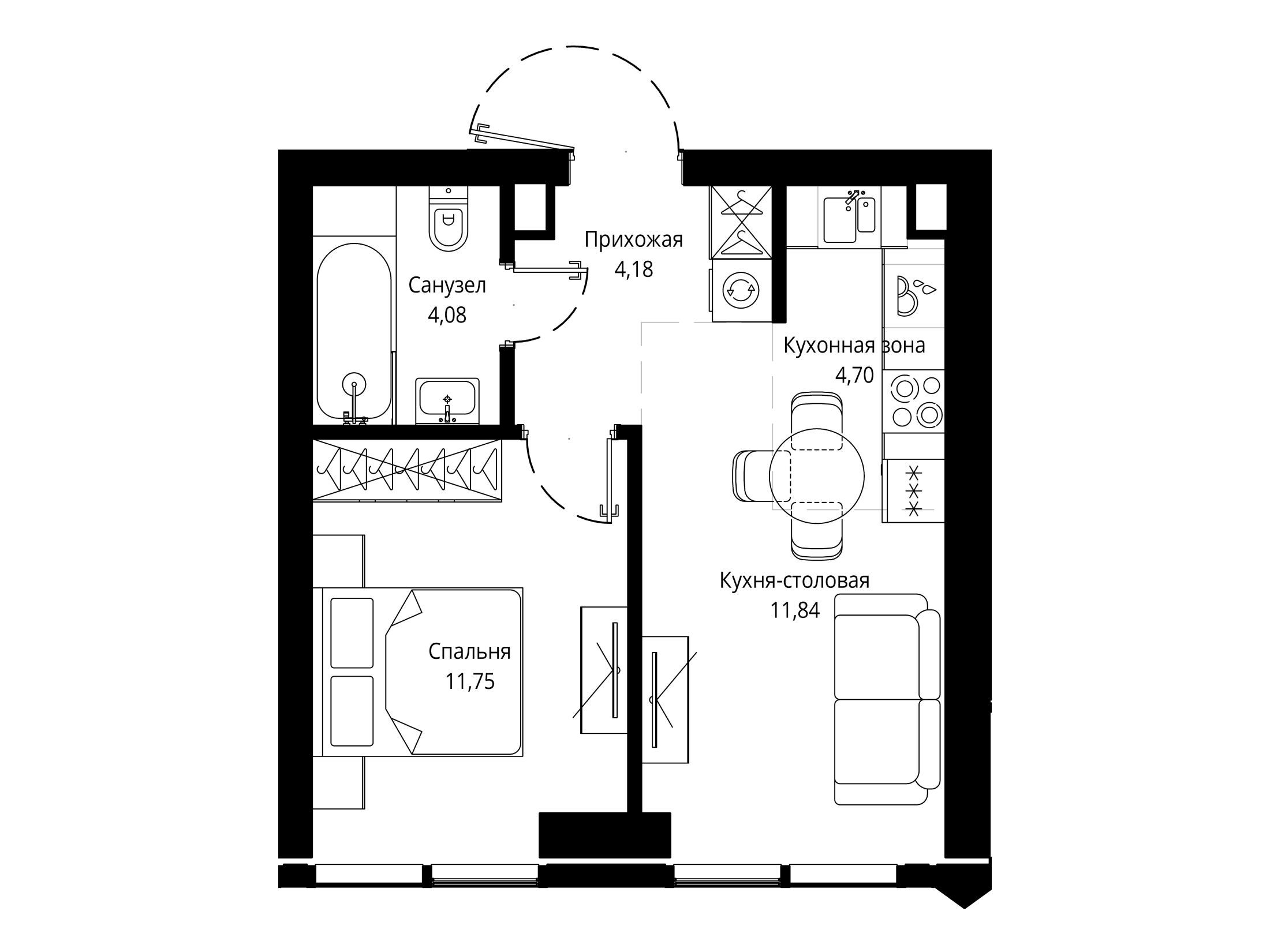Планировка: 1-комн. квартира 36.40 м² в новостройке ЖК Джойс