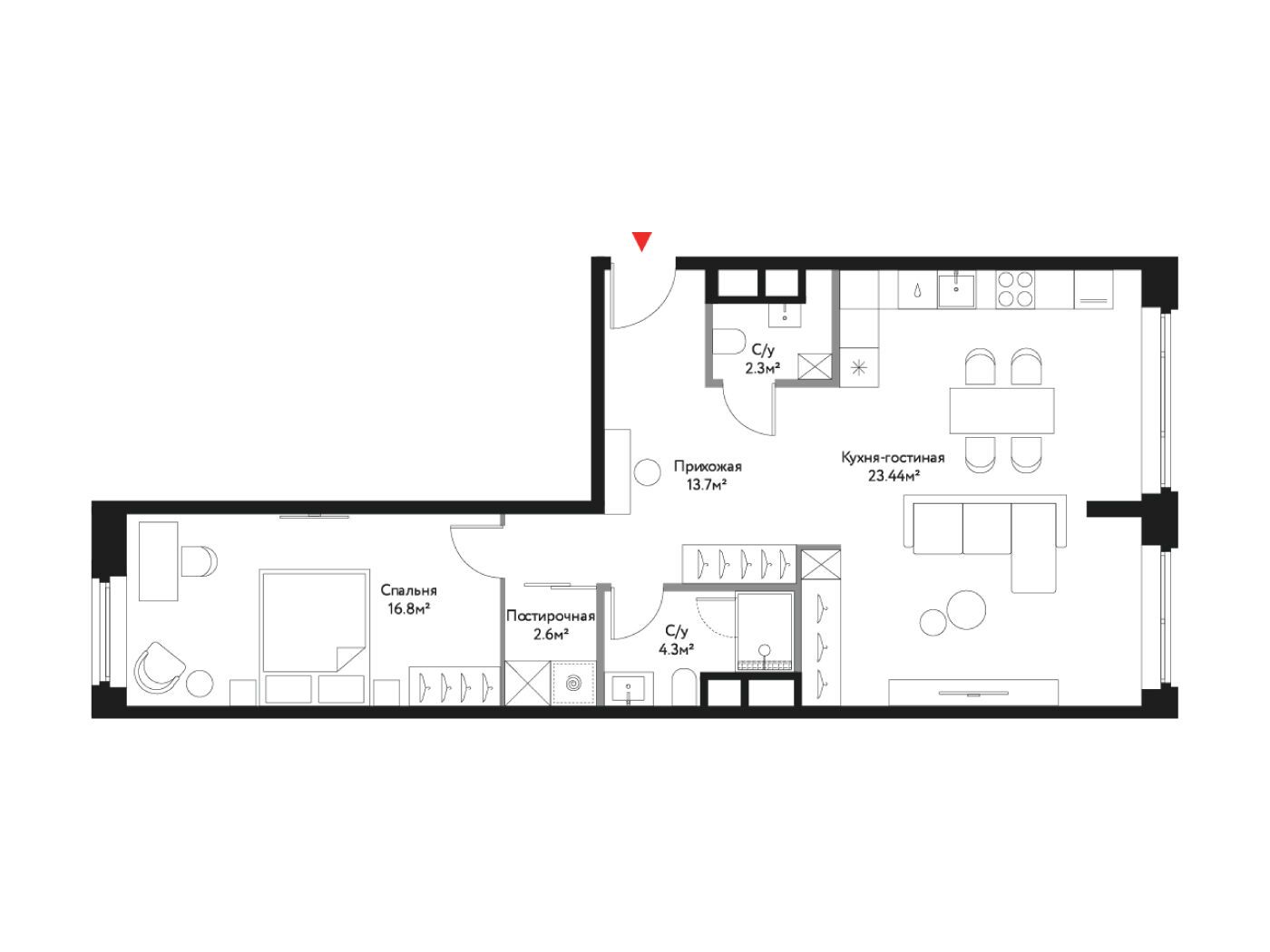 Планировка: 3-комн. квартира 73.14 м² в новостройке Время