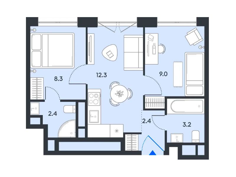 Планировка: 2-комн. квартира 37.60 м² в новостройке Баланс