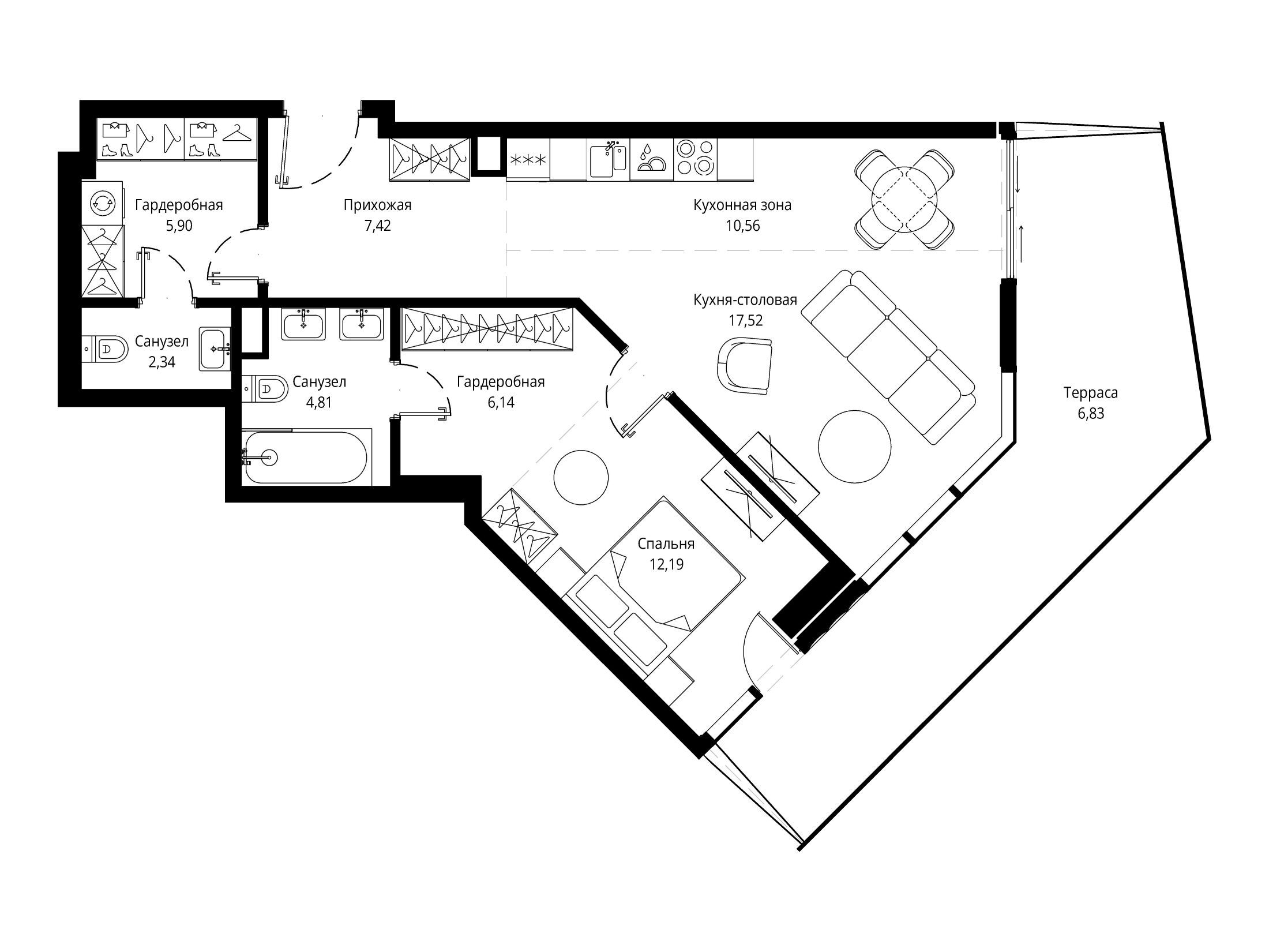 Планировка: 1-комн. квартира 75.01 м² в новостройке Джойс