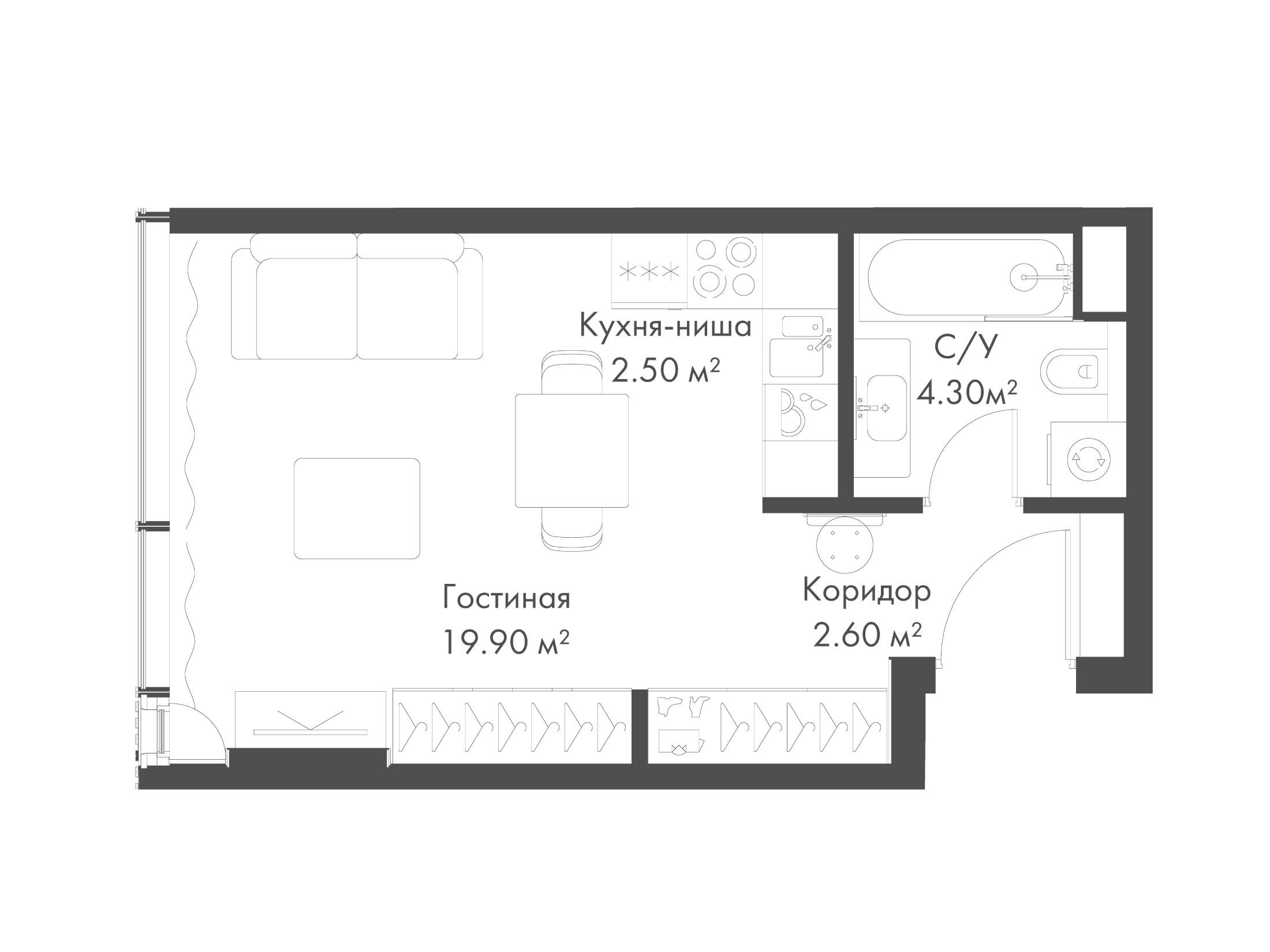 Планировка: Студия 29.30 м² в новостройке Слава