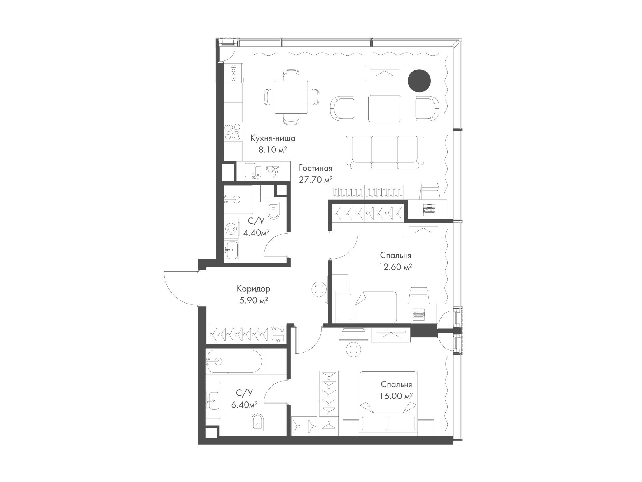 Планировка: 2-комн. квартира 81.10 м² в новостройке Слава