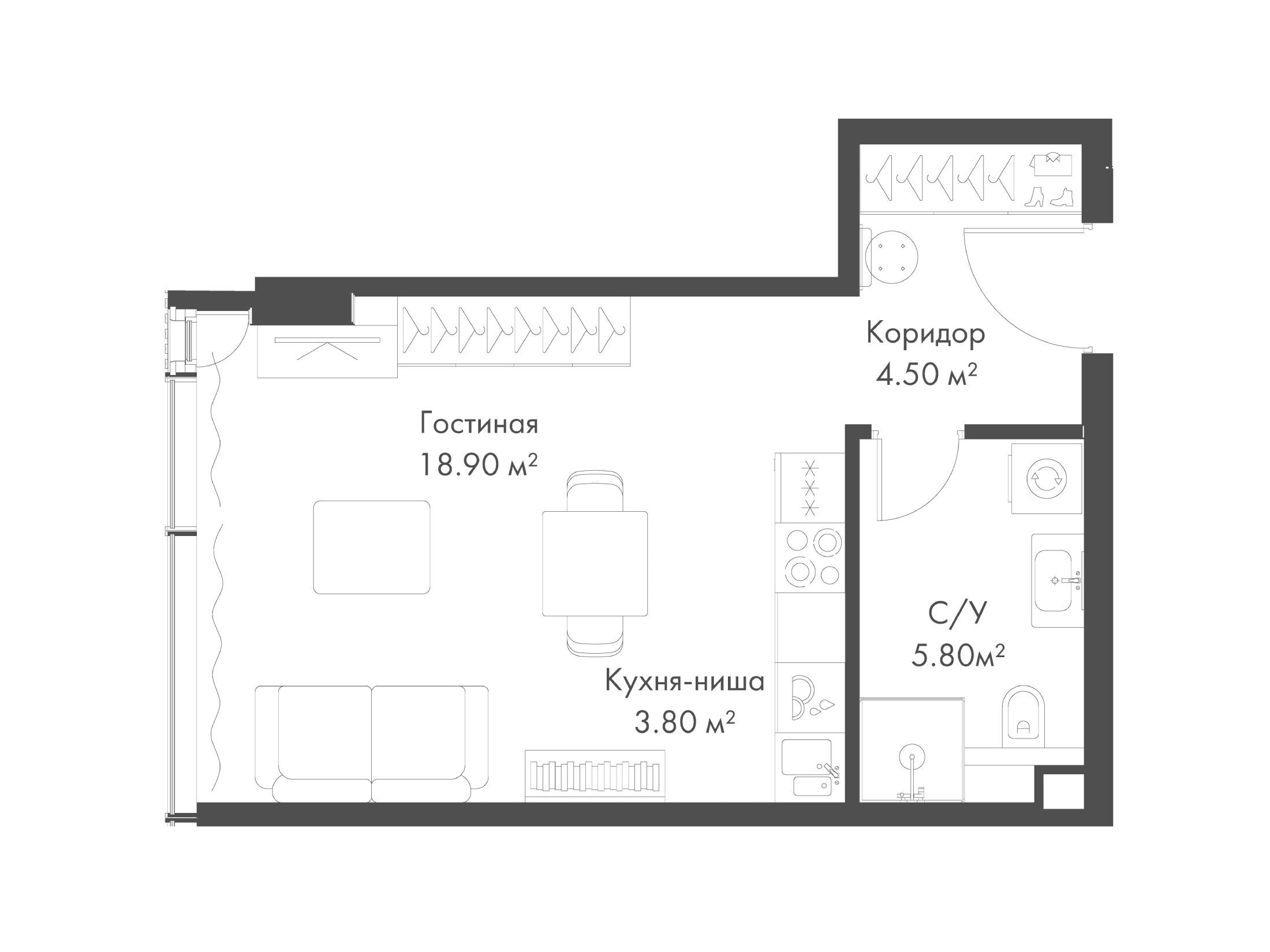 Планировка: Студия 33.00 м² в новостройке Слава