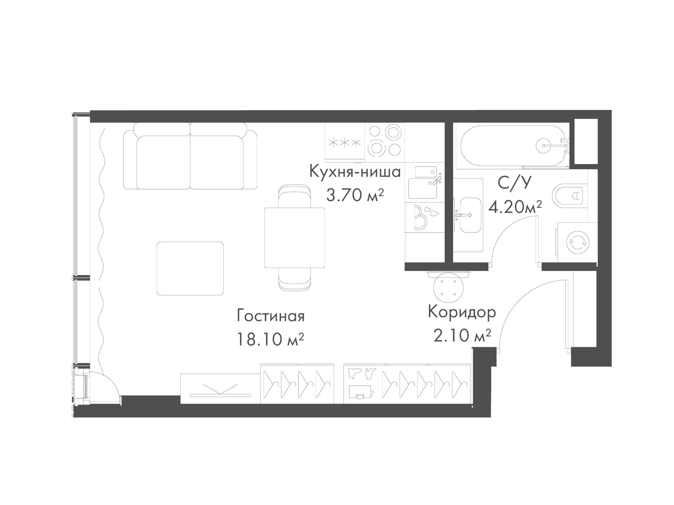 Планировка: Студия 28.10 м² в новостройке Слава