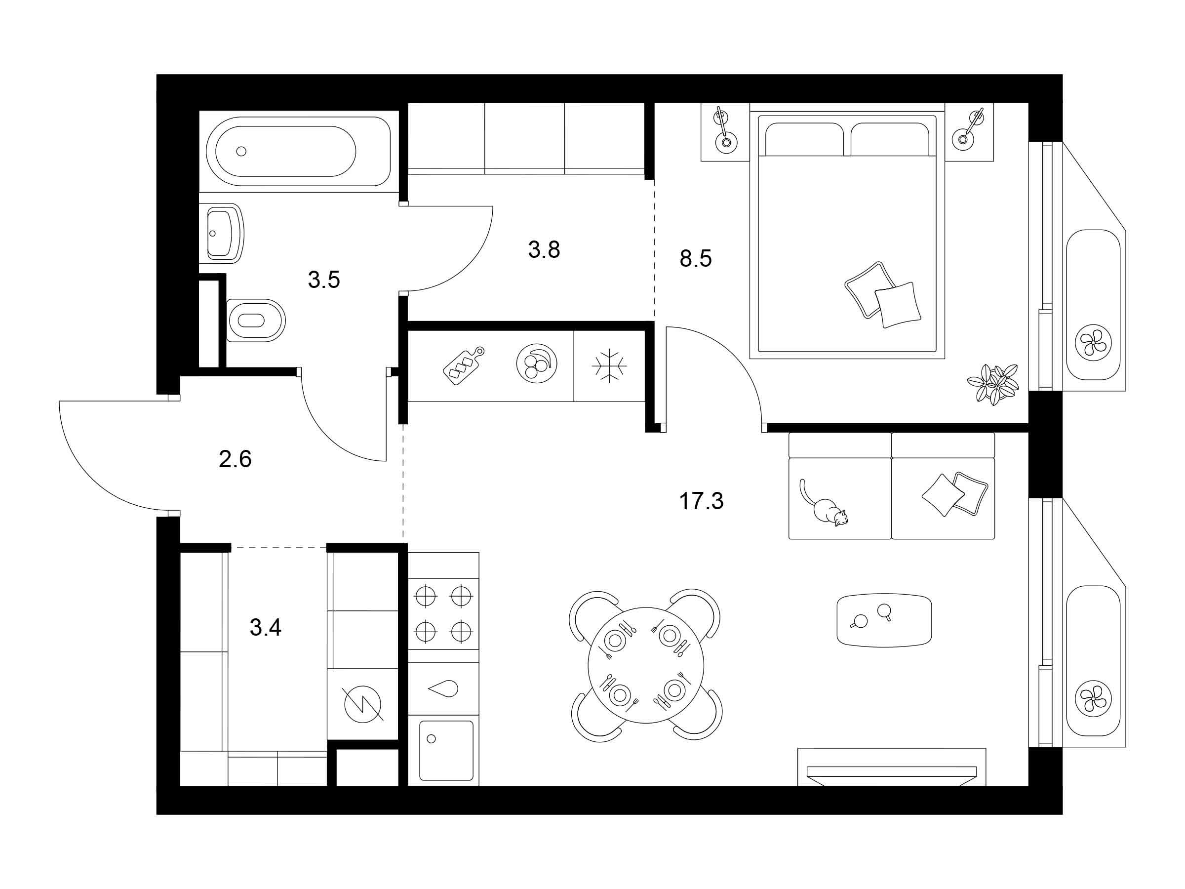 Планировка: 1-комн. квартира 39.10 м² в новостройке ЖК Алтуфьевское 53