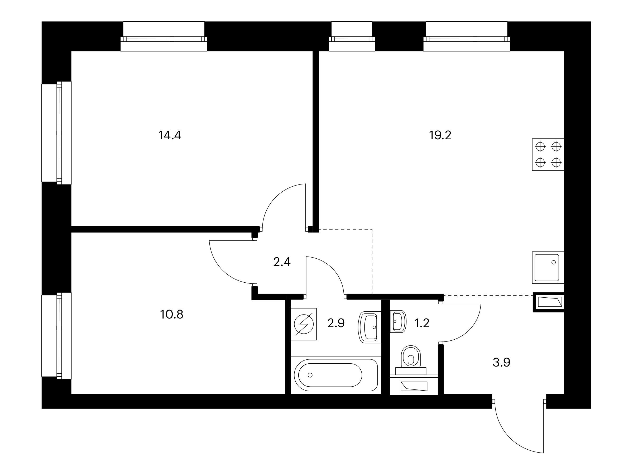 Планировка: 2-комн. квартира 54.80 м² в новостройке Полар