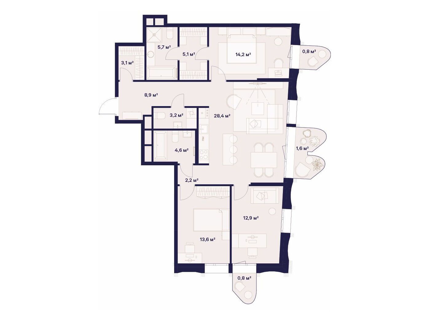 Планировка: 3-комн. квартира 105.10 м² в новостройке Союз