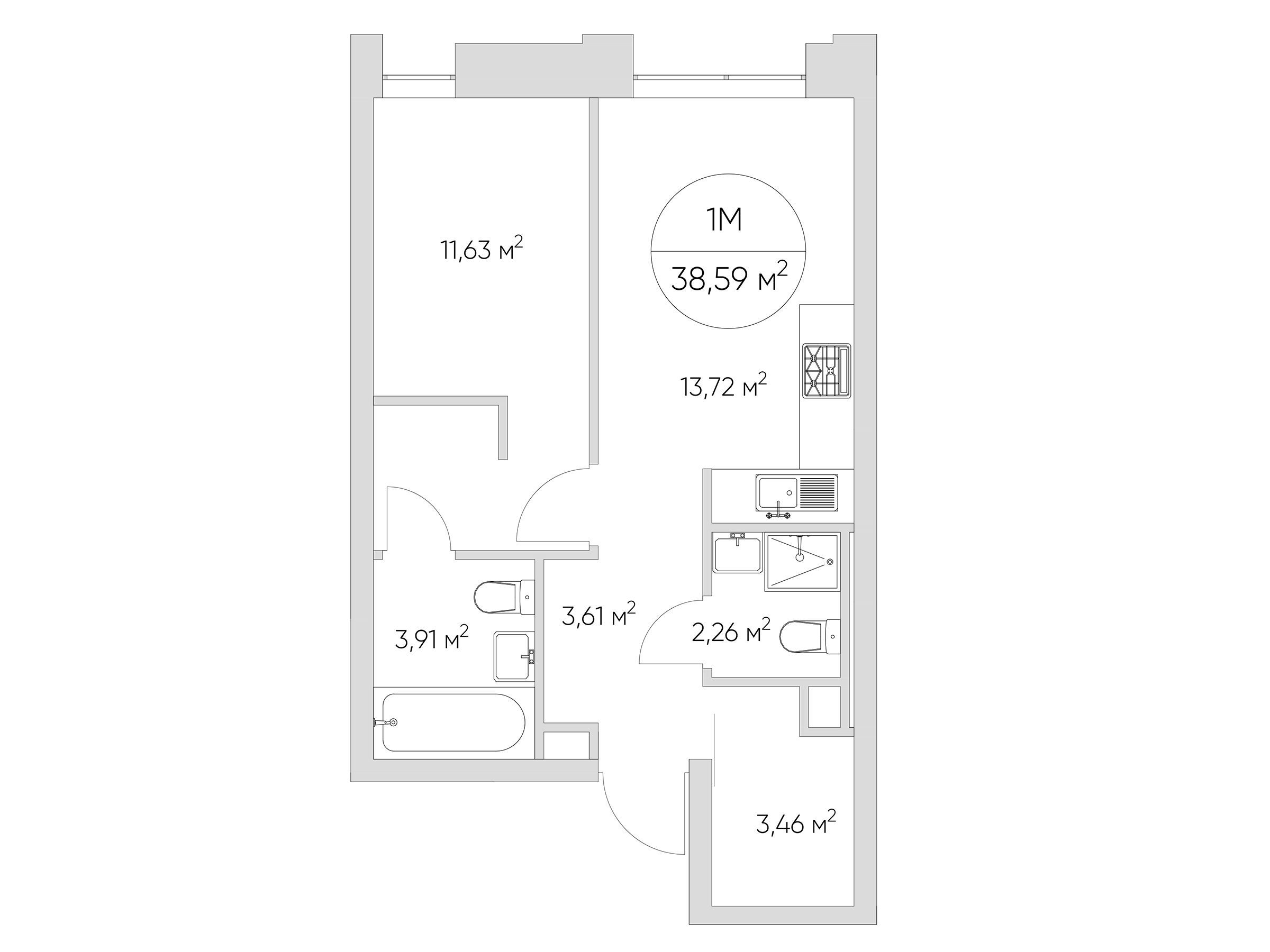 Планировка: 1-комн. квартира 38.50 м² в новостройке Найс Лофт
