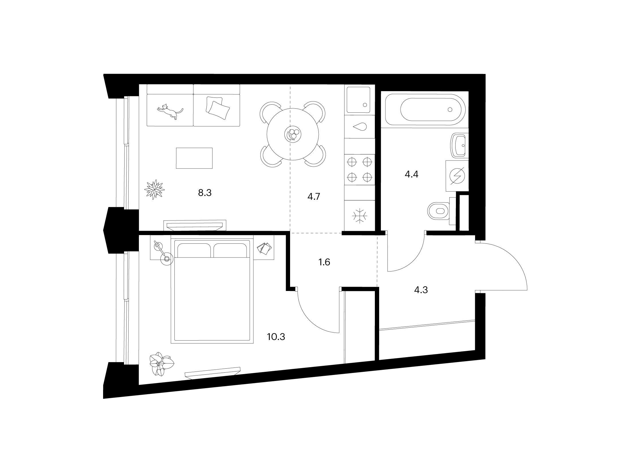 Планировка: 1-комн. квартира 33.60 м² в новостройке Матвеевский парк