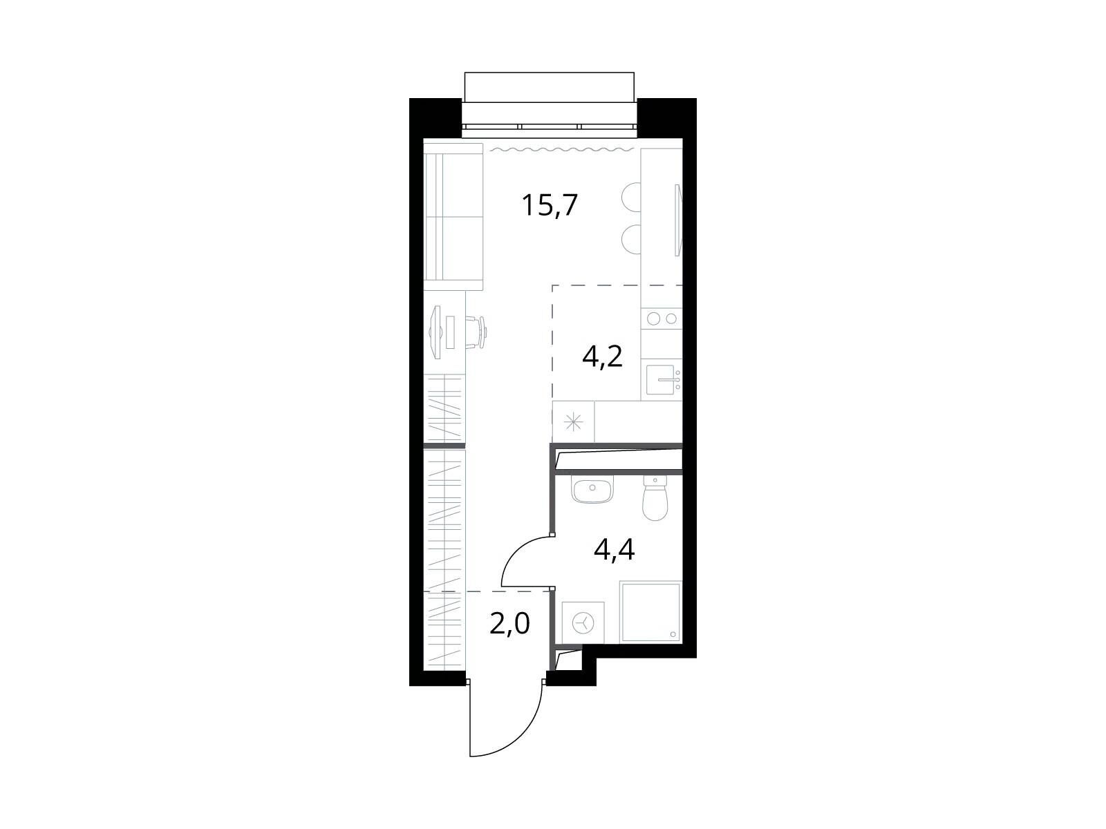 Планировка: Студия 26.30 м² в новостройке 1-й Саларьевский