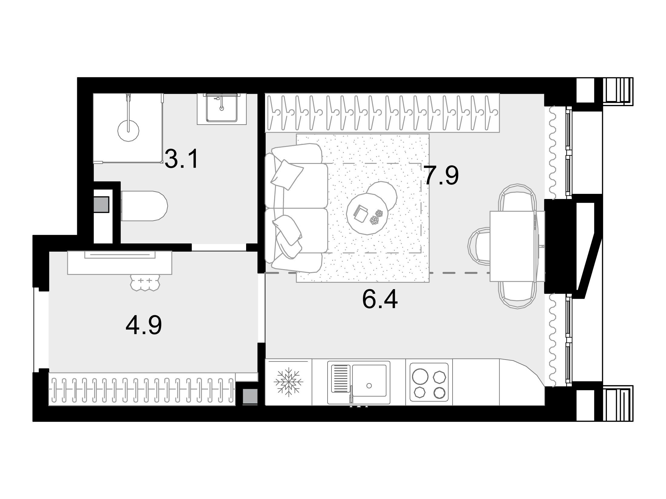 Планировка: Студия 23.40 м² в новостройке Новая Звезда II