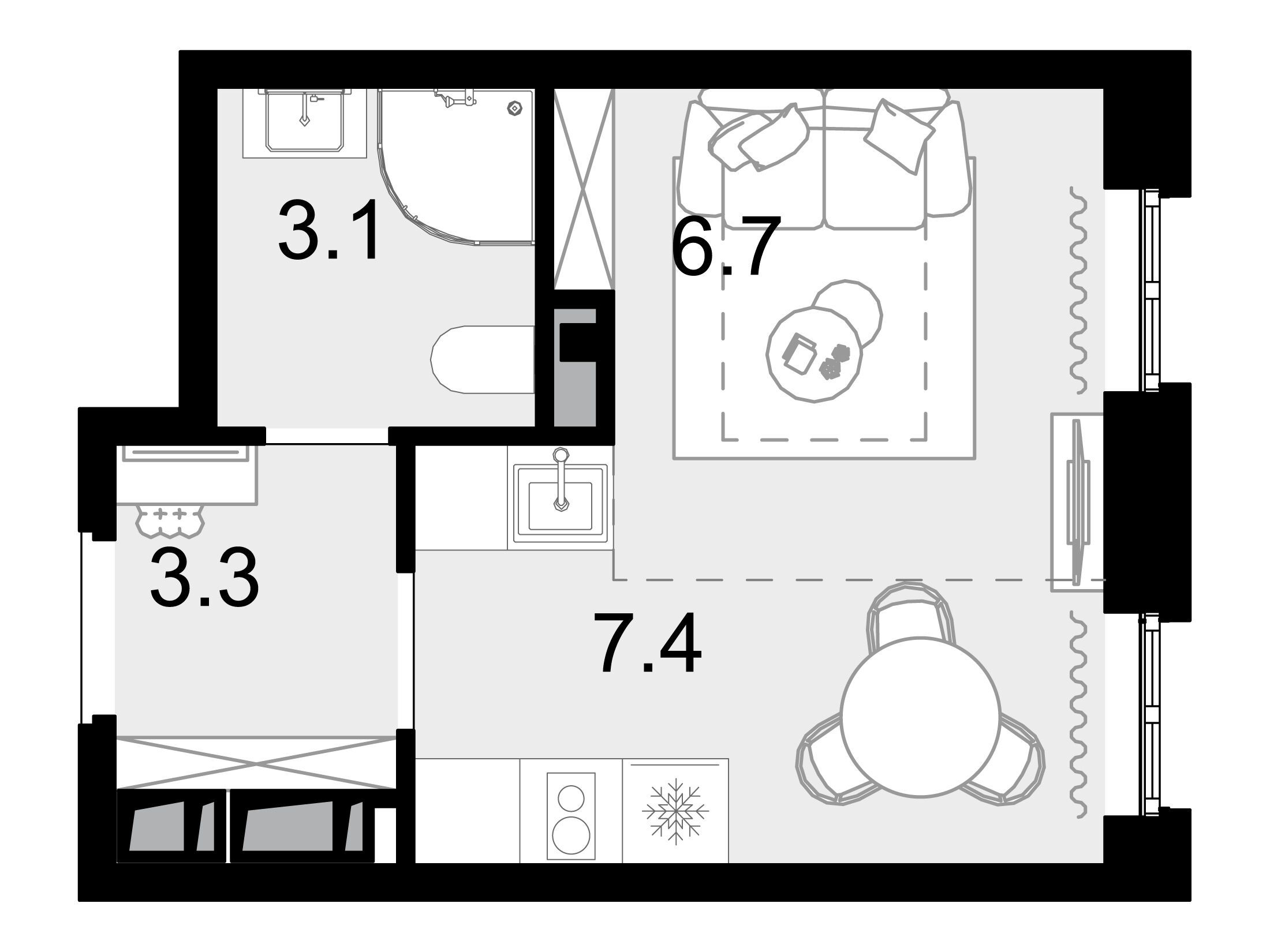 Планировка: Студия 22.40 м² в новостройке Новая Звезда II