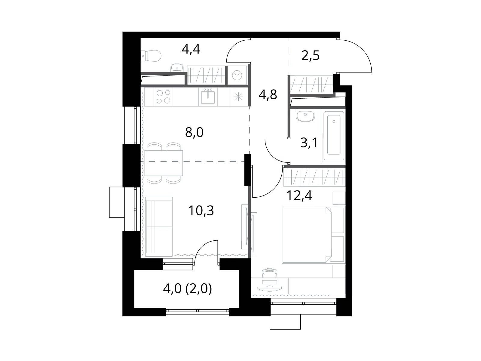 Планировка: 2-комн. квартира 47.50 м² в новостройке 1-й Саларьевский