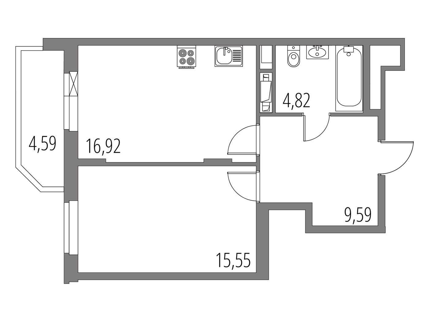 Планировка: 2-комн. квартира 49.18 м² в новостройке Внуково Парк