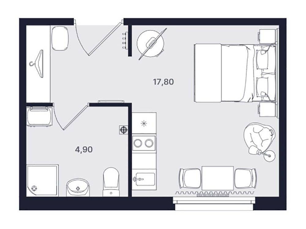 Планировка: Студия 22.70 м² в новостройке Интуит