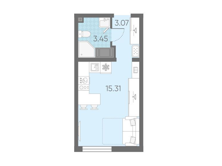 Планировка: Студия 21.83 м² в новостройке Морская миля