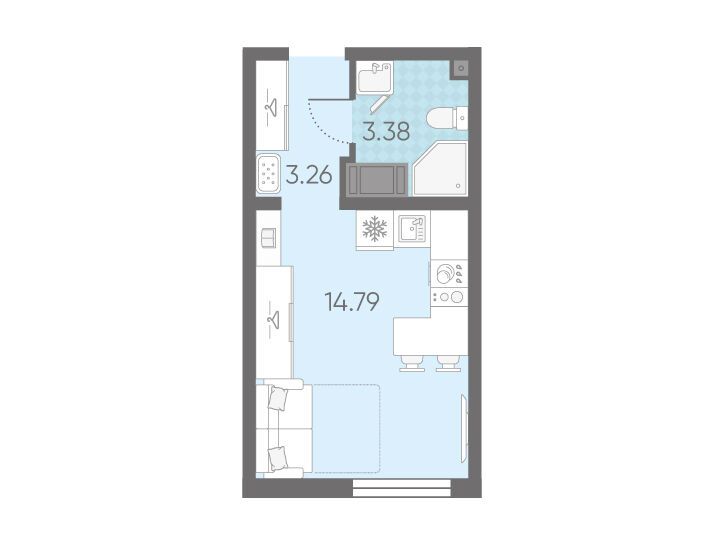 Планировка: Студия 21.43 м² в новостройке Морская миля