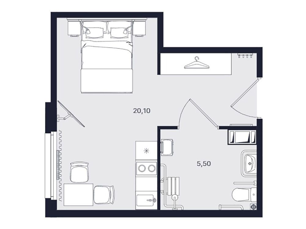 Планировка: Студия 25.60 м² в новостройке Интуит