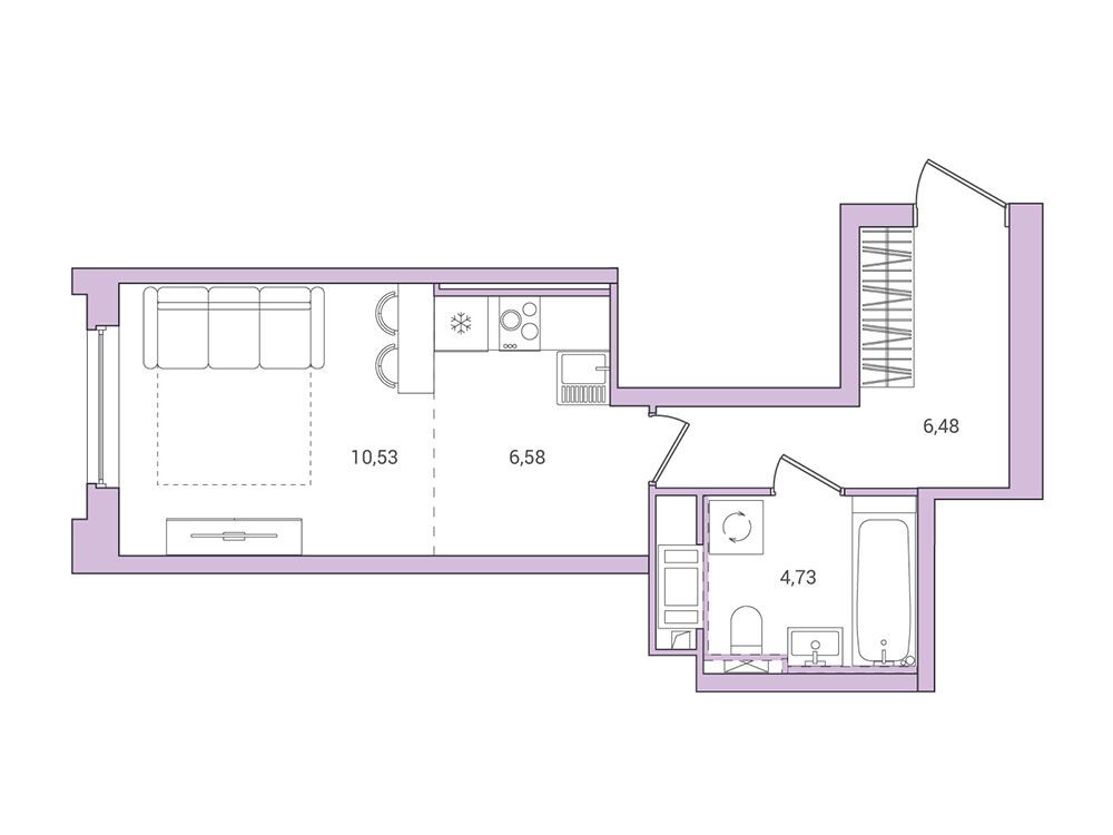 Планировка: Студия 28.32 м² в новостройке Окла