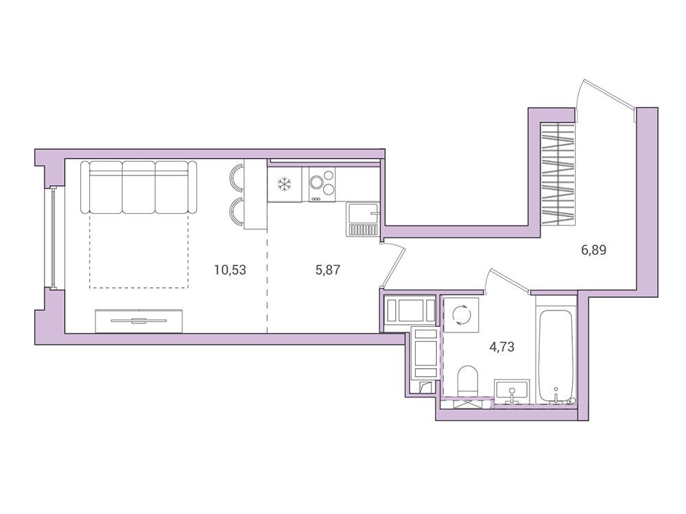 Планировка: Студия 28.02 м² в новостройке Окла