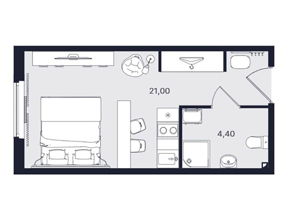 Планировка: Студия 25.40 м² в новостройке Интуит