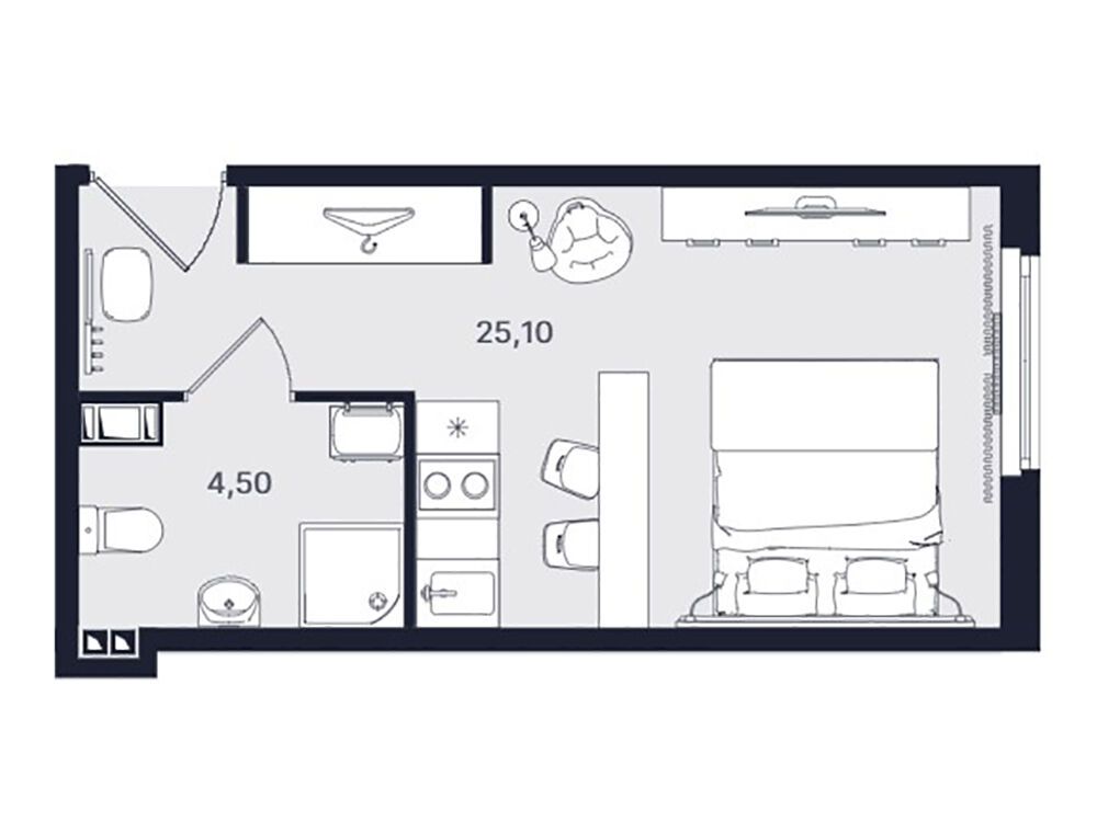 Планировка: Студия 29.60 м² в новостройке Интуит