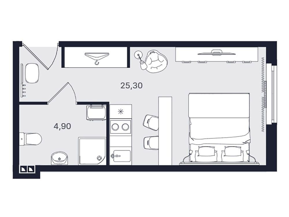 Планировка: Студия 30.20 м² в новостройке Интуит