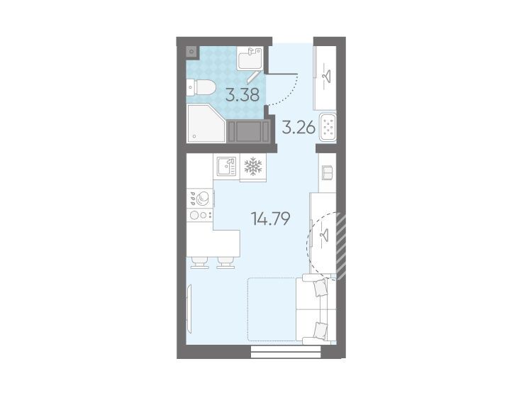 Планировка: Студия 21.43 м² в новостройке Морская миля