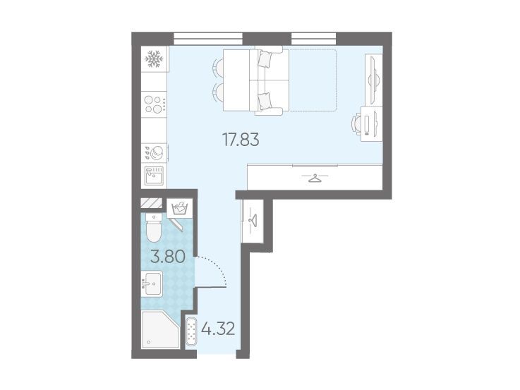 Планировка: Студия 25.95 м² в новостройке Морская миля