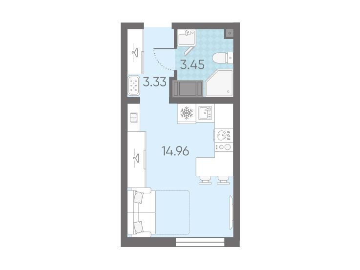 Планировка: Студия 21.74 м² в новостройке Морская миля