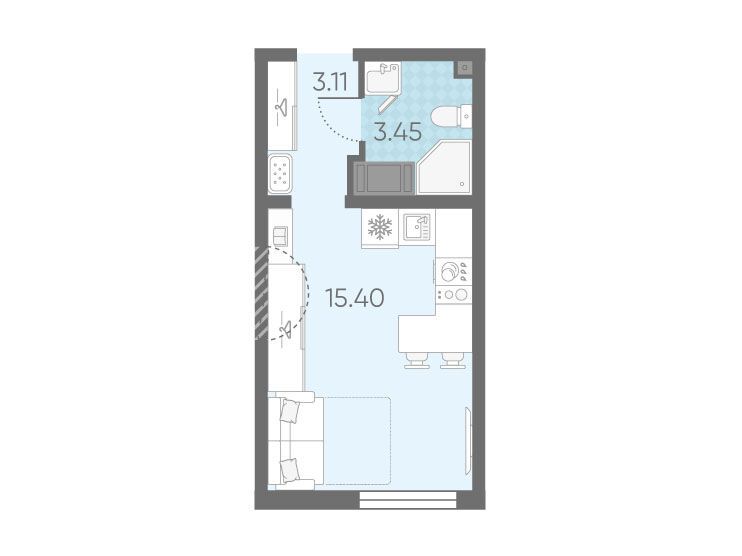 Планировка: Студия 21.96 м² в новостройке Морская миля