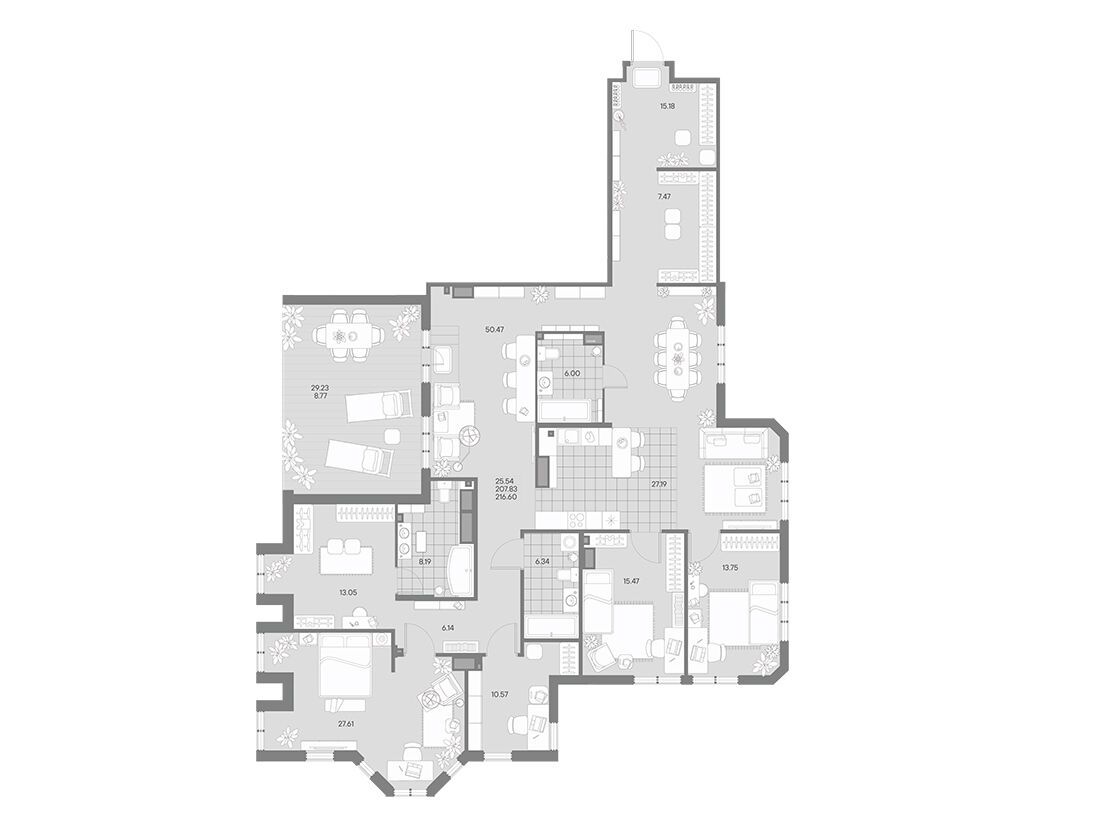 Планировка: 4-комн. квартира 213.20 м² в новостройке Амо