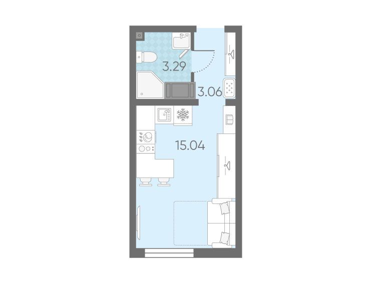 Планировка: Студия 21.39 м² в новостройке Морская миля