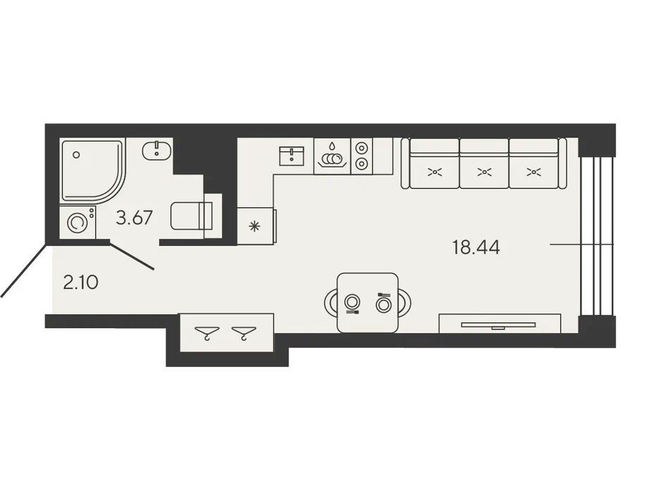 Планировка: 1-комн. квартира 24.21 м² в новостройке Башни Элемент