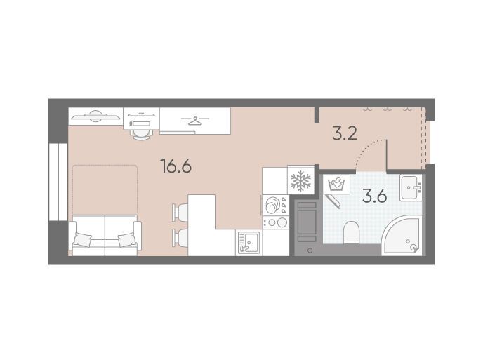 Планировка: Студия 23.40 м² в новостройке Большая Охта