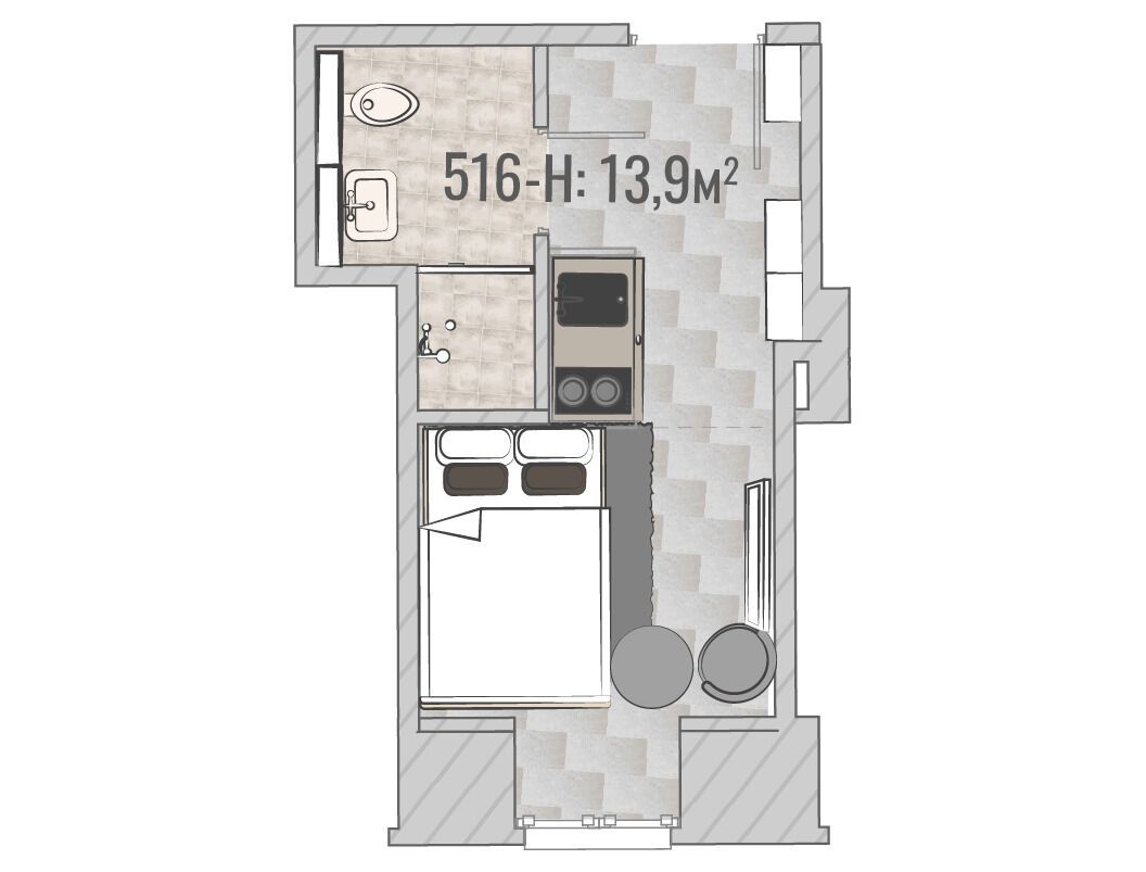 Планировка: Студия 13.90 м² в новостройке Уно