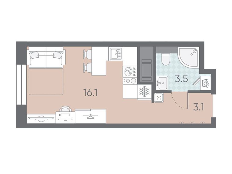 Планировка: Студия 22.70 м² в новостройке Большая Охта