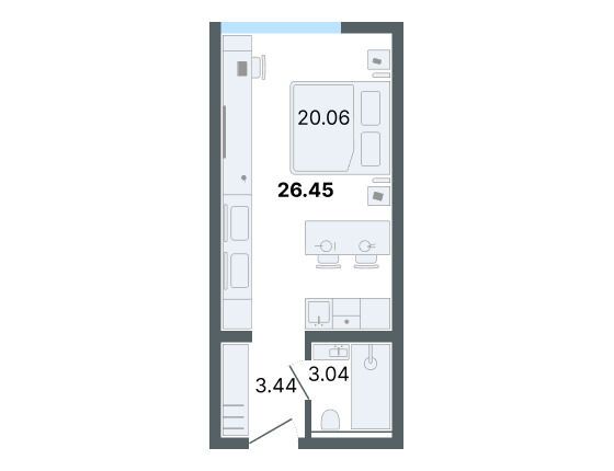 Планировка: Студия 26.45 м² в новостройке ЖК Лайф Апарт Октябрьская