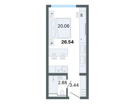 Планировка: Студия 26.54 м² в новостройке ЖК Лайф Апарт Октябрьская