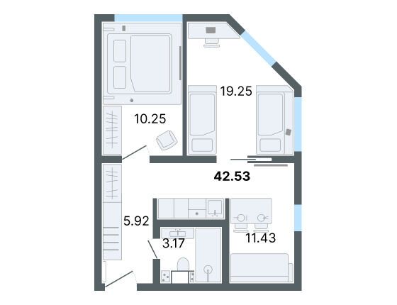Планировка: 3-комн. квартира 42.04 м² в новостройке ЖК Лайф Апарт Октябрьская