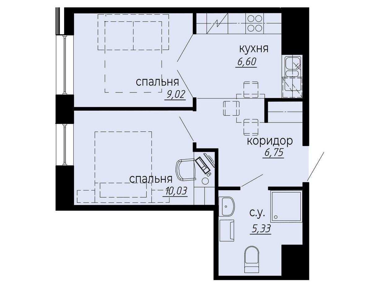 Планировка: 2-комн. квартира 37.73 м² в новостройке Айди Политех