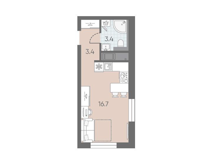 Планировка: Студия 23.50 м² в новостройке ЖК Большая Охта