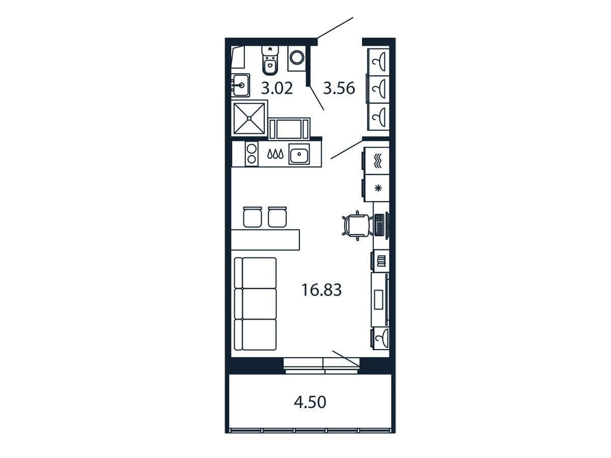 Планировка: Студия 22.90 м² в новостройке Полис ЛАВрики